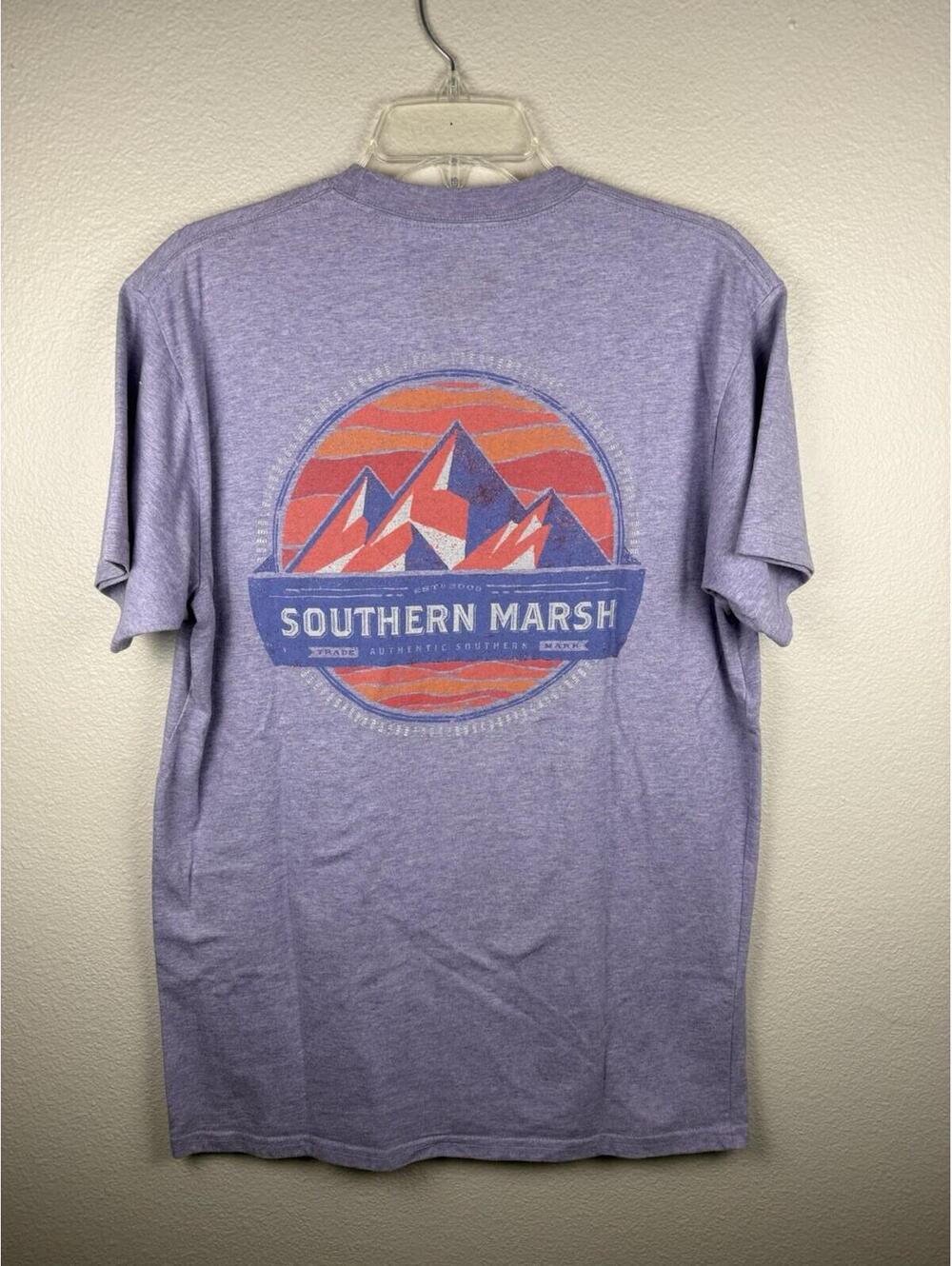 Southern Marsh Pocket T Shirt Mens M Purple Heather Mountain Graphic Back Tee